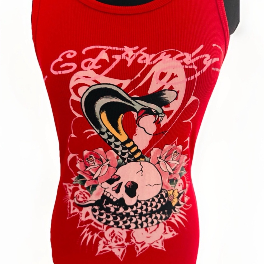 Ed Hardy Women’s Red Tank Dress Skull Snake Graphic Bodycon Size Small - Picture 2 of 7